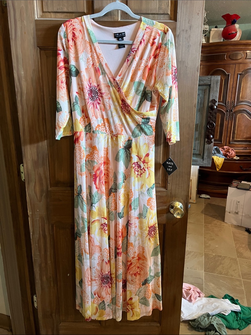 Kate & Lily Peach Floral Wrap Maxi Dress